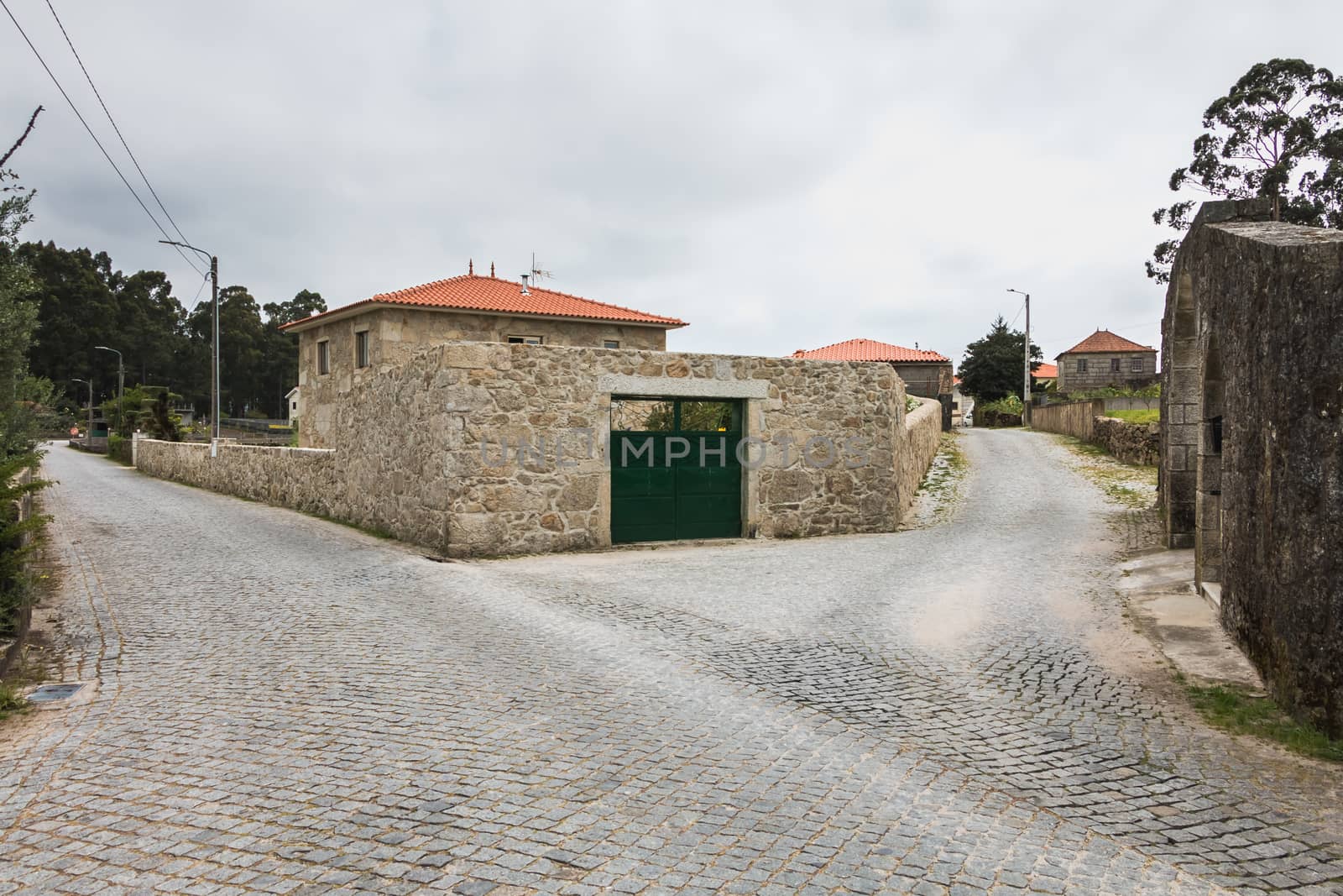 Vila Cha near Esposende, Portugal - May 9, 2018: Architecture detail of typical house in a small village in northern Portugal on a spring day