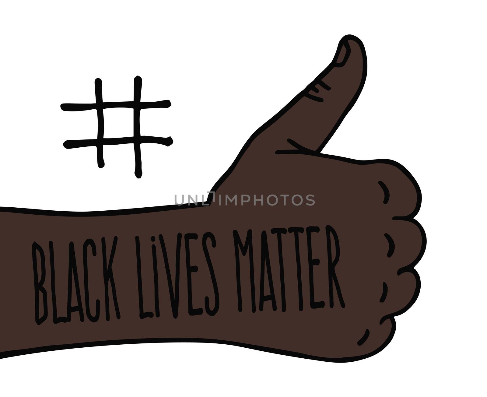 Thumbs up Black Lives Matter. Protest Banner about Human Right of Black People in U.S. America. Vector Illustration.