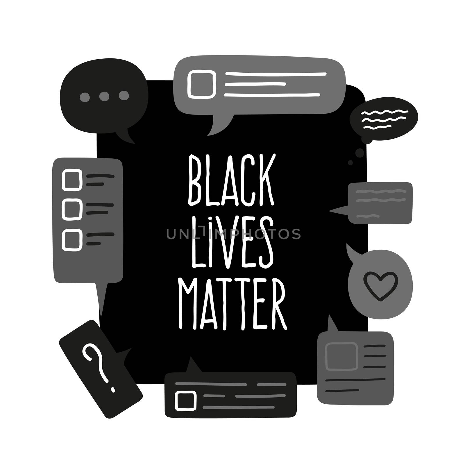 Chat bubbles Black Lives Matter. Protest Banner about Human Right of Black People in U.S. America. Vector Illustration. by lunarts