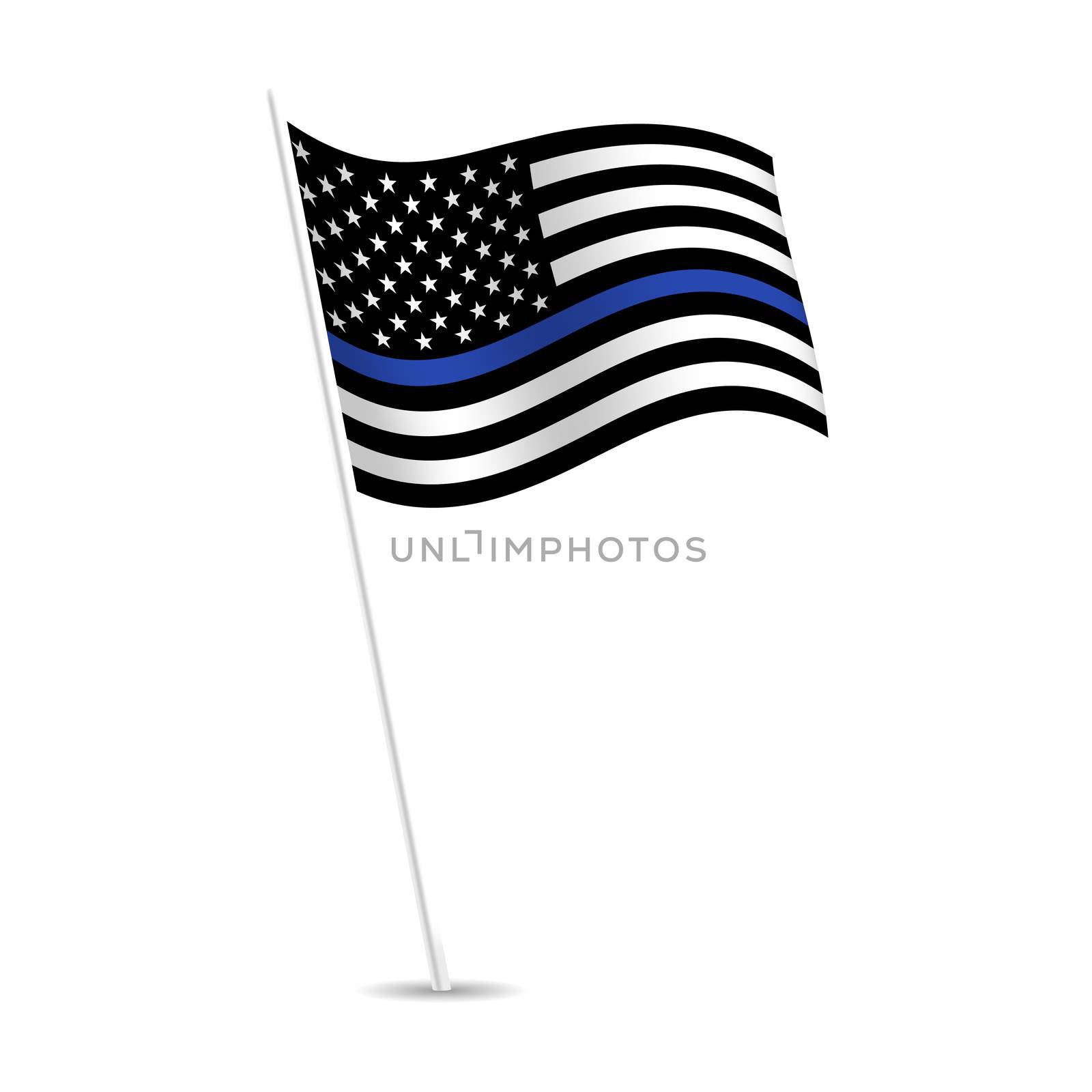 Vector United States flag with blue line to honor police and law. Background, officer.