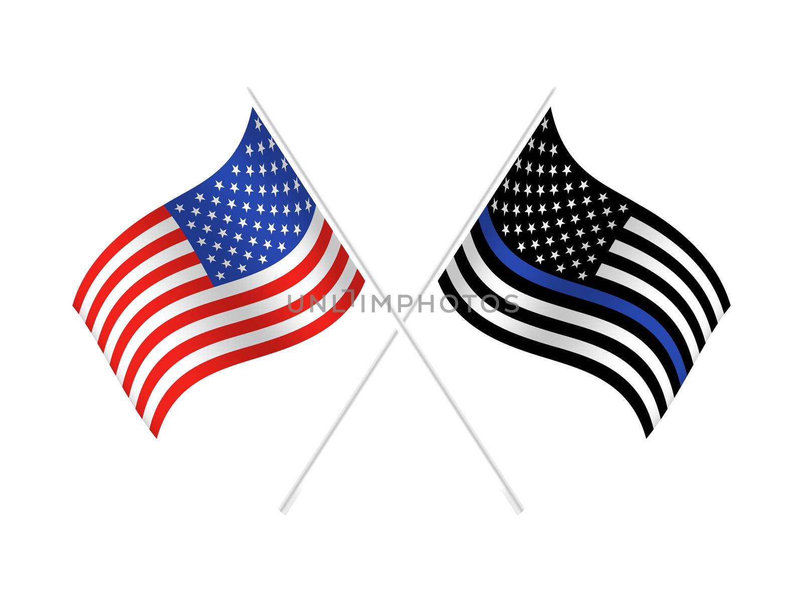 Vector United States flag with blue line to honor police and law. Background, officer.