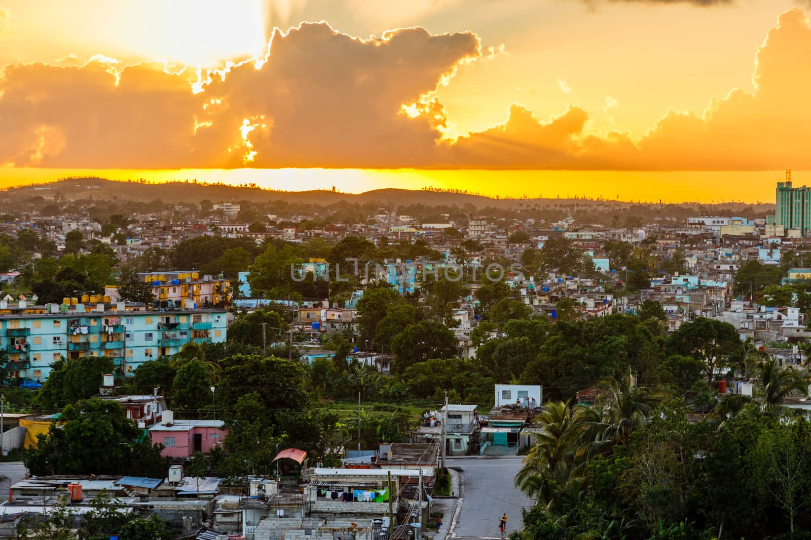 Cuban city sunset panorama, Santa Clara, Cuba by ambeon