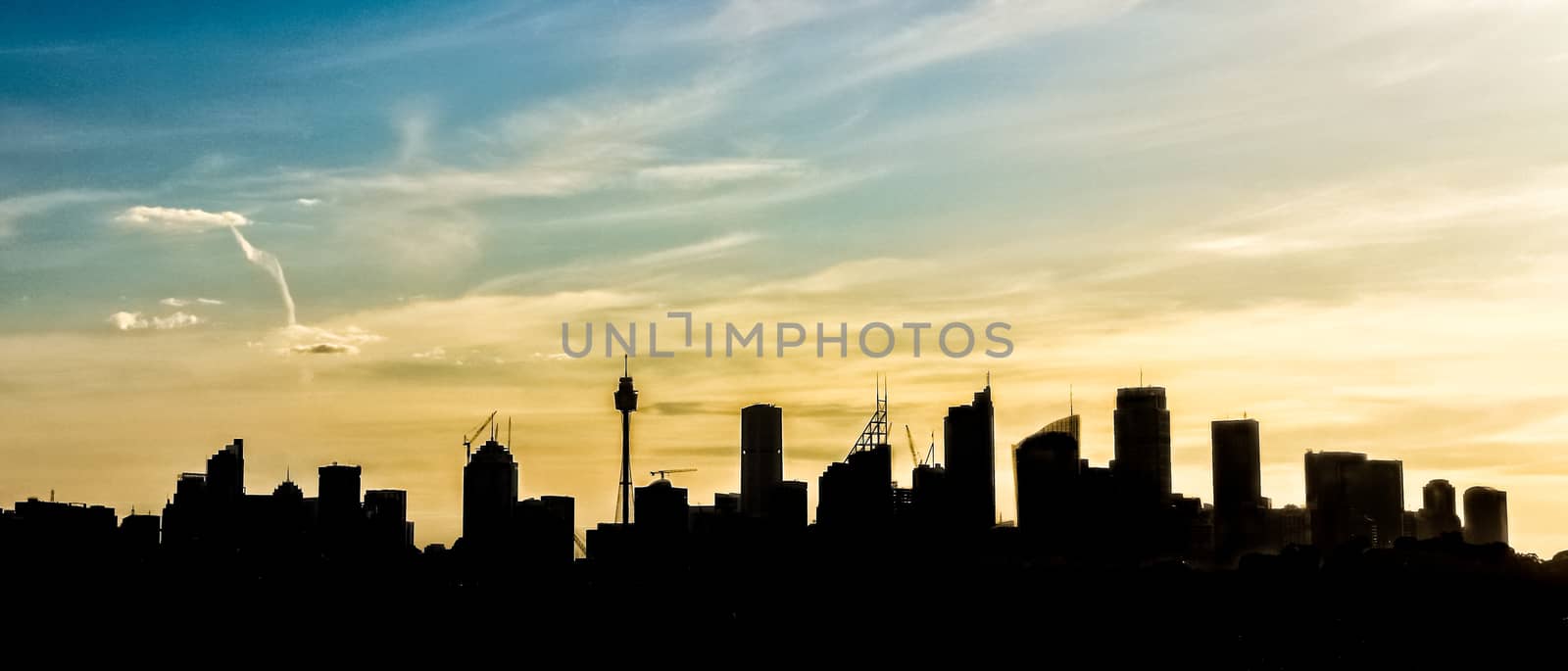 Sydney city skyscrapers outline silhouette panorama view, Sydney by ambeon