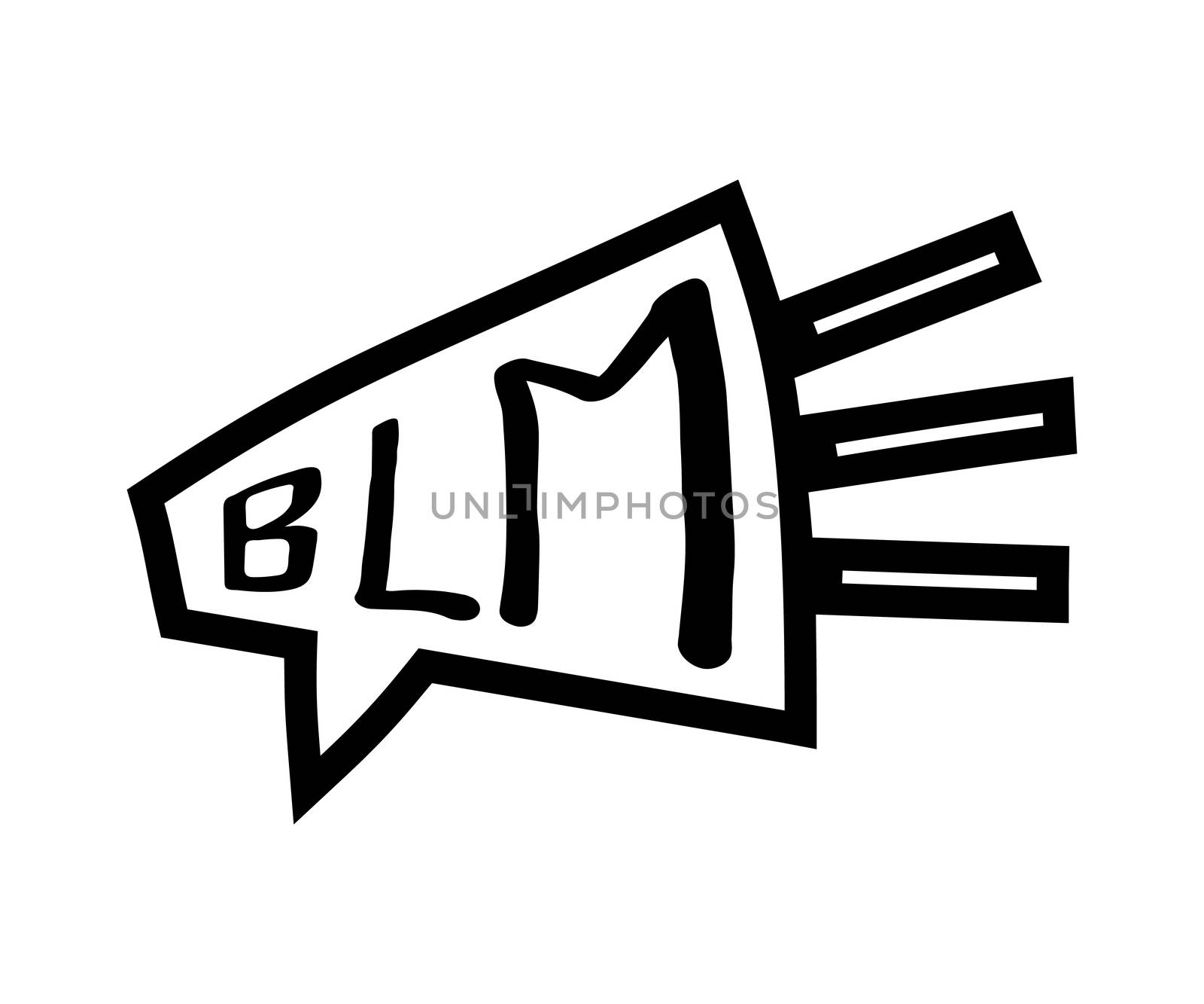 Doodle speaker and text Black lives matter BLM. Protest Banner about Human Right of Black People in U.S. America. Vector Illustration. Icon Poster and Symbol.
