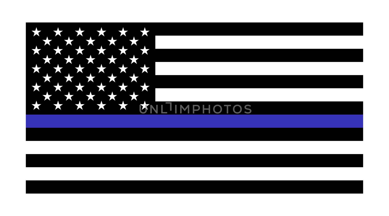 Vector United States flag with blue line to honor police and law. Background, officer. by lunarts