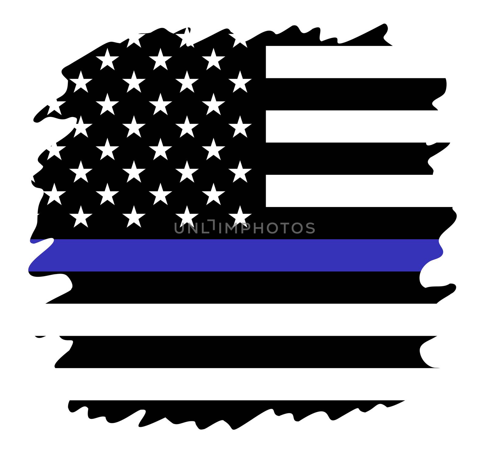 Vector United States flag with blue line to honor police and law. Background, officer. by lunarts