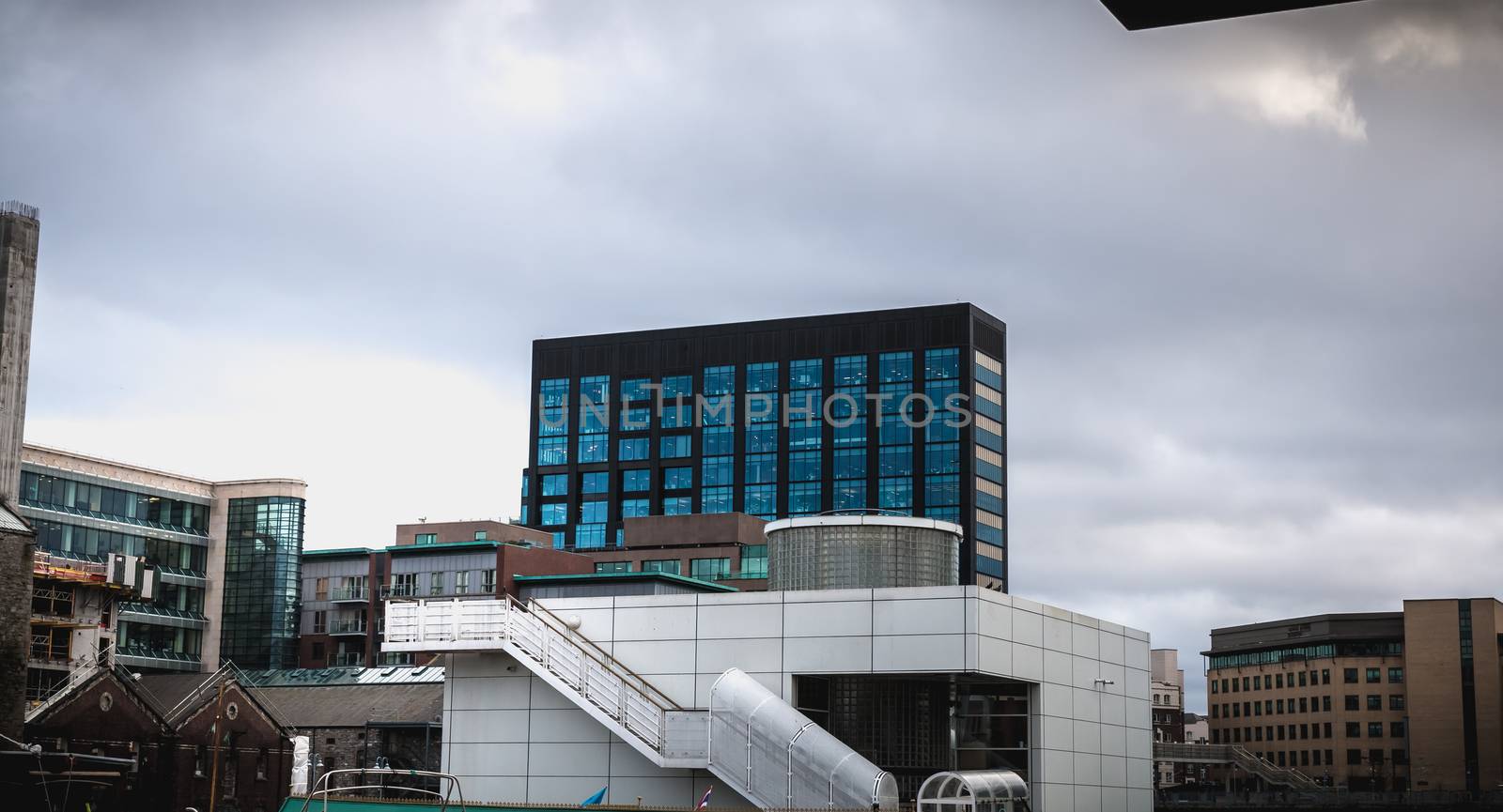 Dublin, Ireland - February 12, 2019: View of the Google headquarters in Ireland Google Dock in its street atmosphere on a winter day