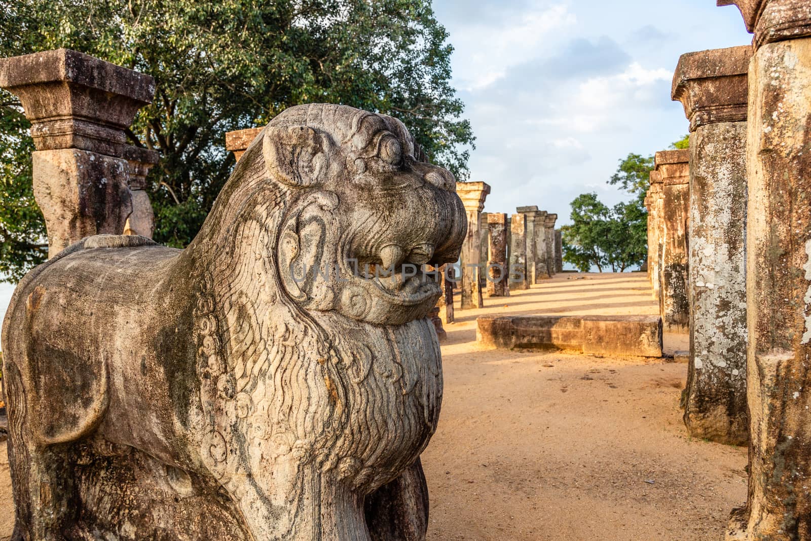 Lions statues at Nissanka Malla King’s audience hall, Polonnaruwa, Sri Lanka