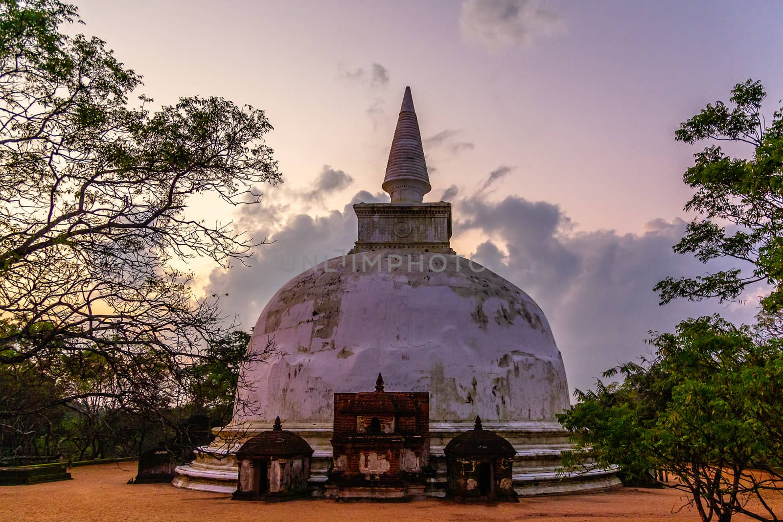 Kiri Vehere old buddhist stupa temple at sunset time, Polonnaruwa, Sri Lanka