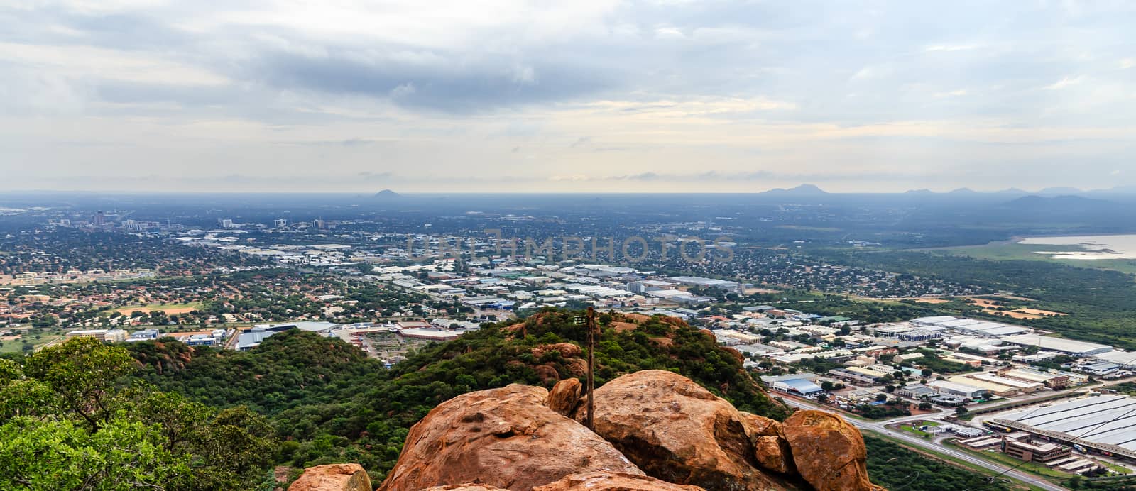 Aerial view of rapidly sprawling Gaborone city spread out over t by ambeon