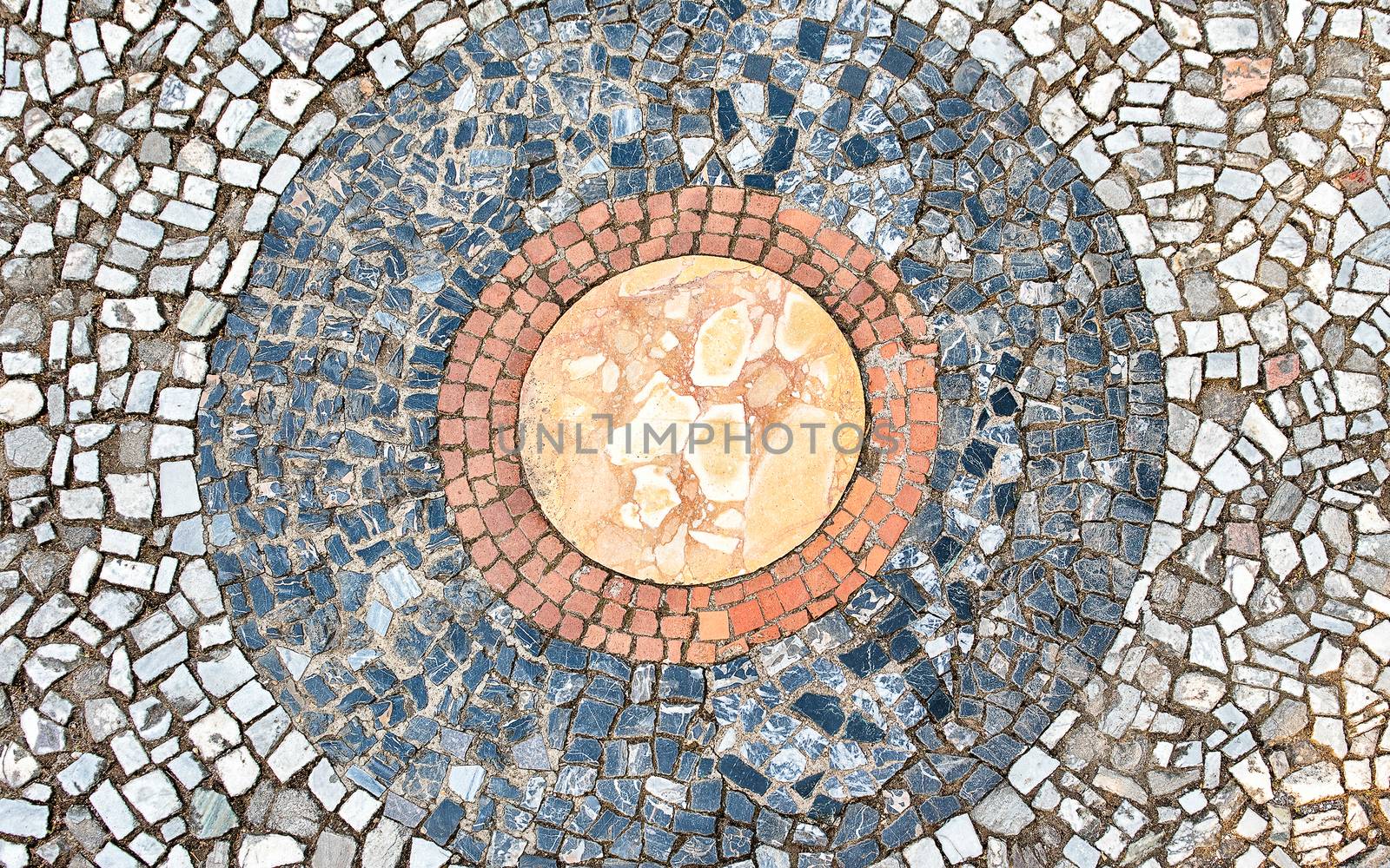 Mosaic on the pavement inside the scenic Villa d'Este, Tivoli, Italy