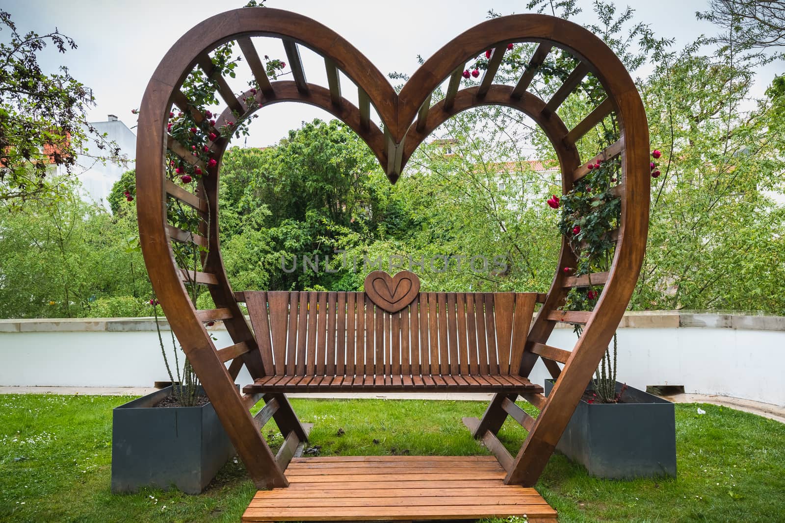 detail view on the heart decorated benches of the garden of love by AtlanticEUROSTOXX