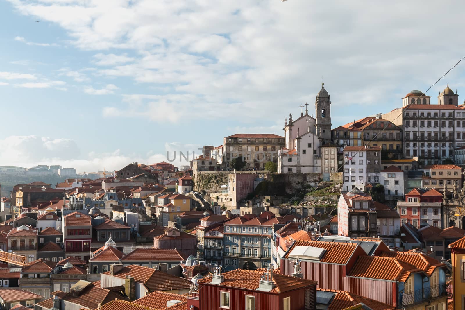 Porto, Portugal - November 30, 2018: View of the typical architecture of the historic city center from the top of the hill on an autumn day