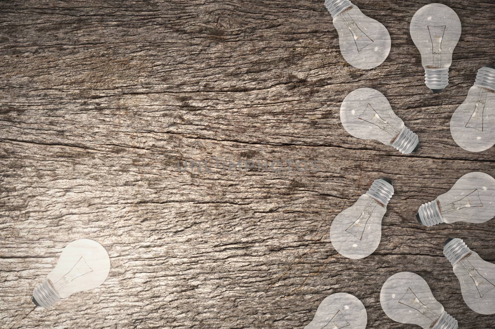 Light Bulbs Concept Wood Grain Background