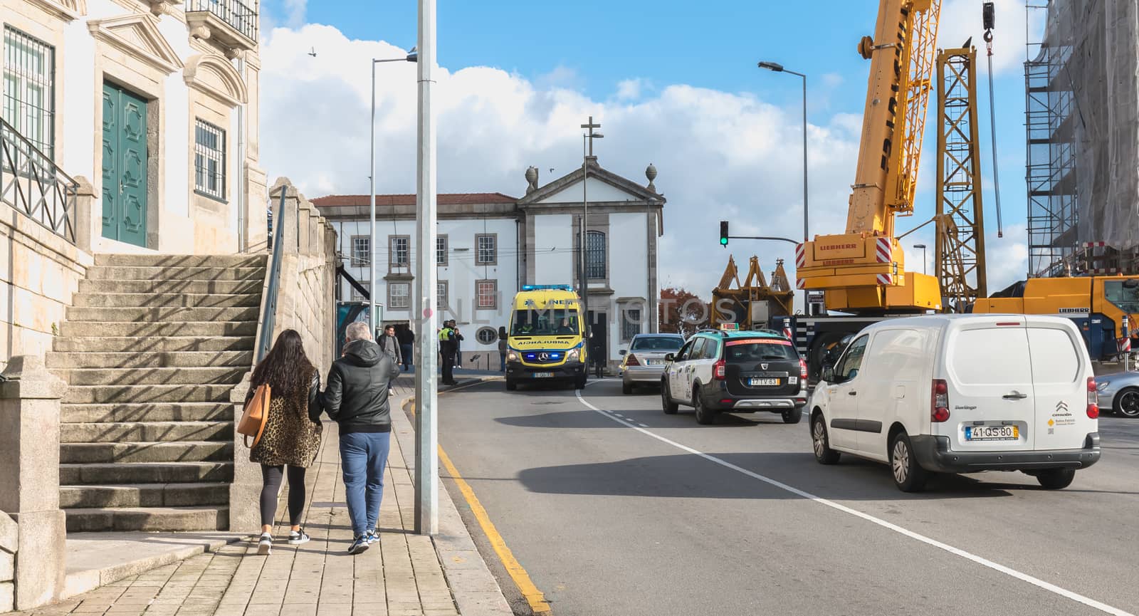 Portuguese ambulance passing through the city center of Porto, P by AtlanticEUROSTOXX