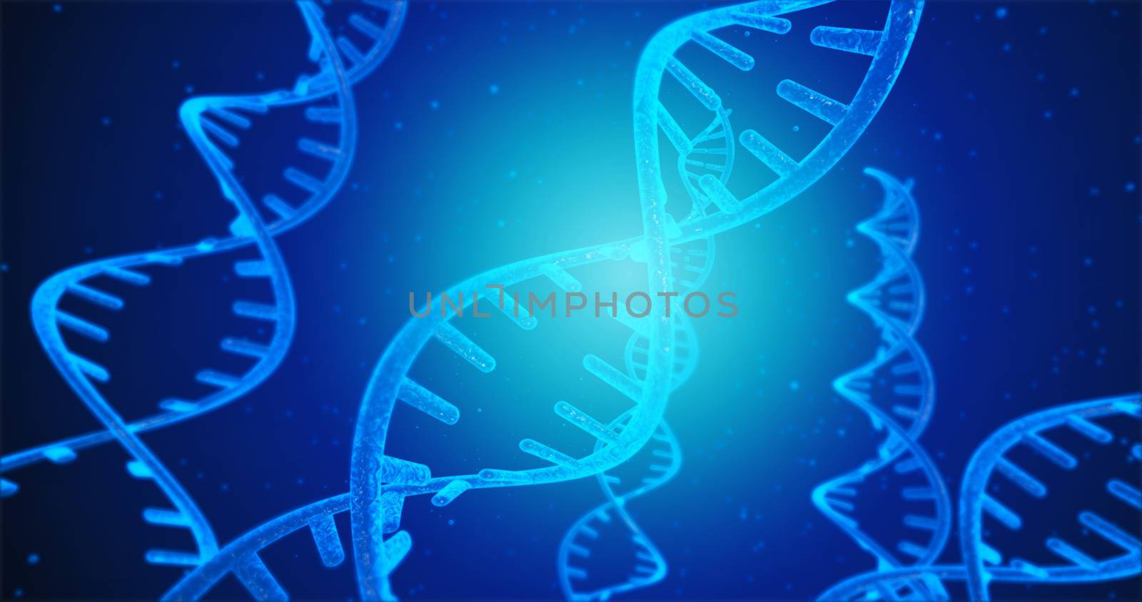 Blue DNA structure and Cells under human DNA system 3D illustration