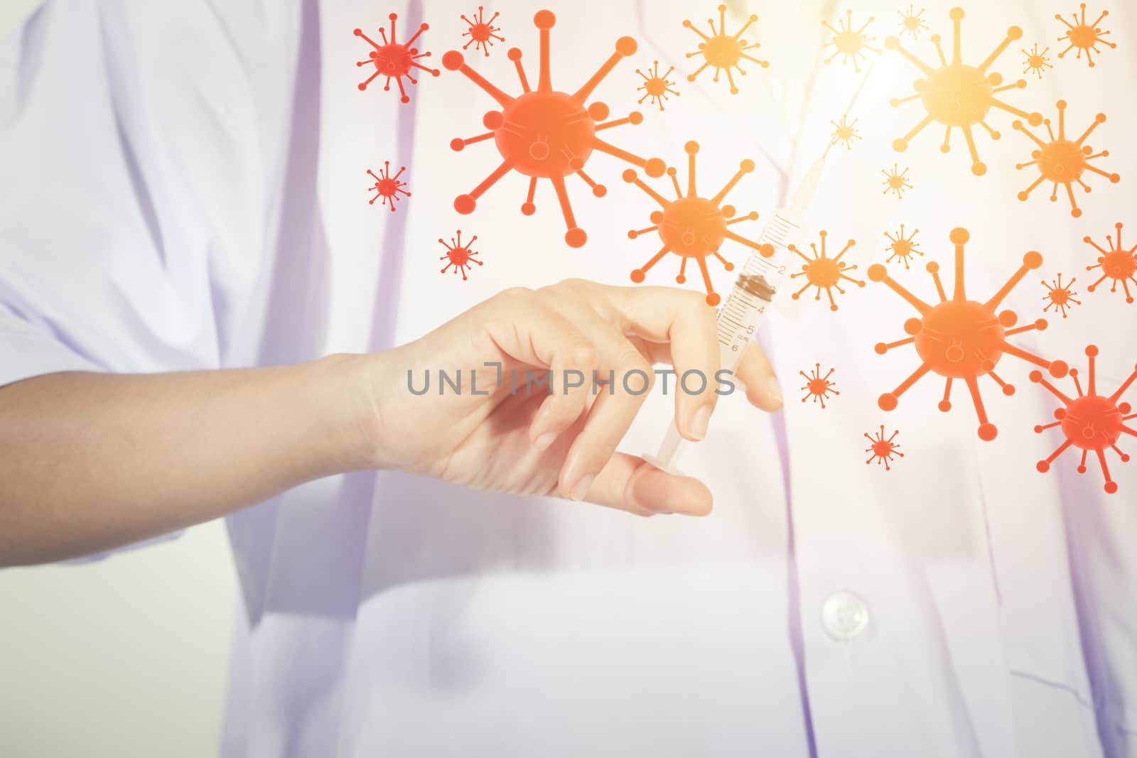 Doctor holding medical injection syringe  and Medicine plastic vaccination equipment with needle .Nurse or doctor. Liquid drug or narcotic for treatment coronavirus%2Fcovid-19, Health care in hospital.