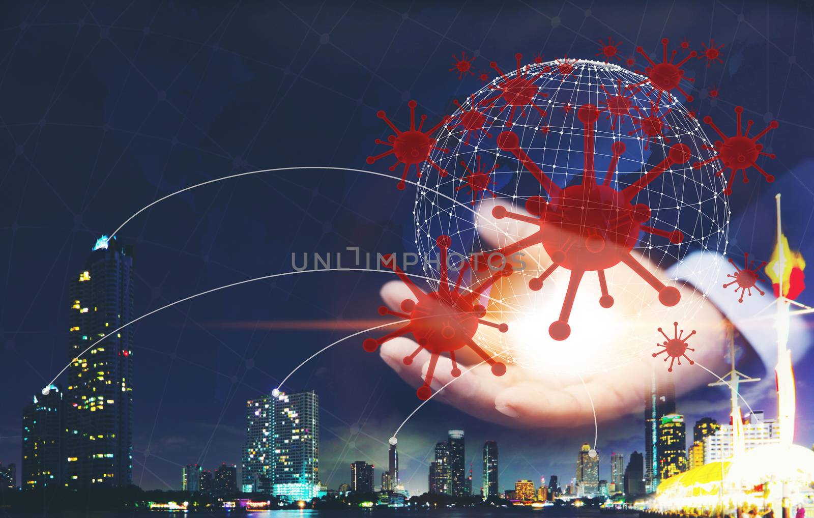 A man hand holding the Earth attacked by novel coronavirus,Pandemic,COVID-19. COVID-19 global outbreak. Dangerous virus epidemic and Coronavirus epidemic concept
