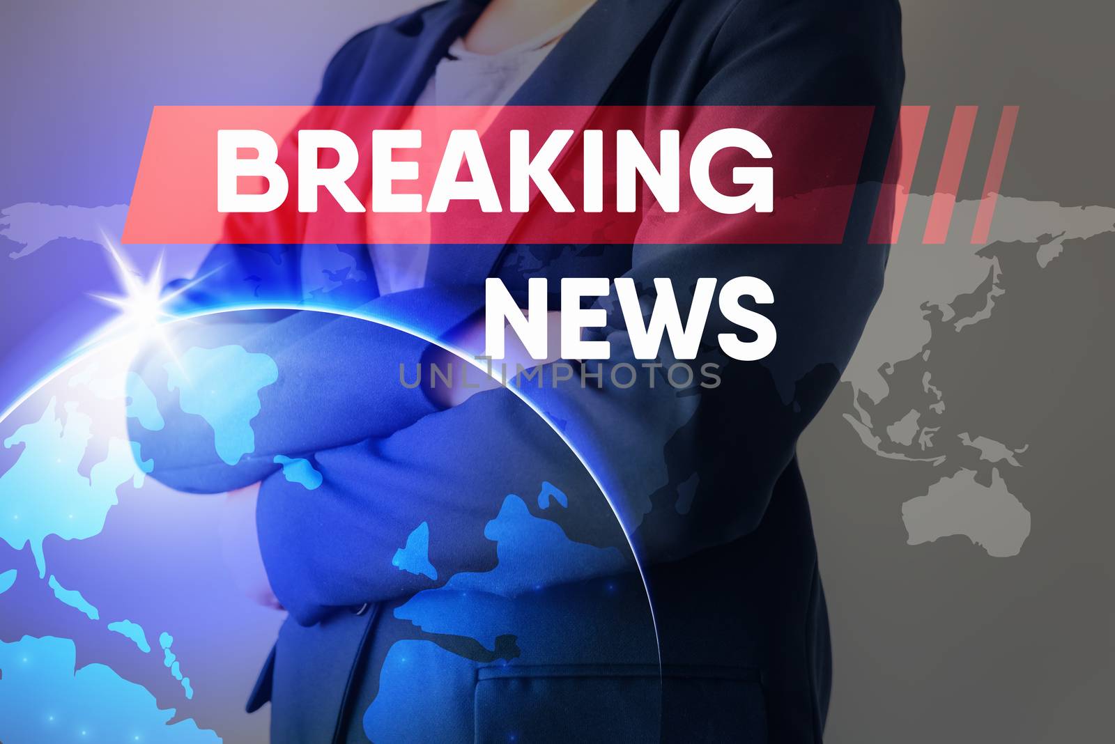 Breaking News Headline for Broadcast Presentation Background, Journalism Report Broadcasting and Global News Communication. Break News Reporter With Graphic Media Backdrop by MahaHeang245789