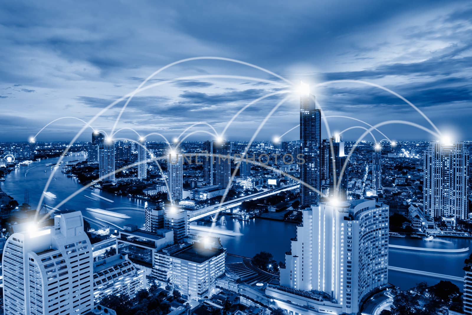 Technology Network Connect and Intelligence Smart City, Communication 5G Networking for Global Business Futuristic. Digital Big Data Connection Via Technology Telecommunication 5G, Community Connect. by MahaHeang245789