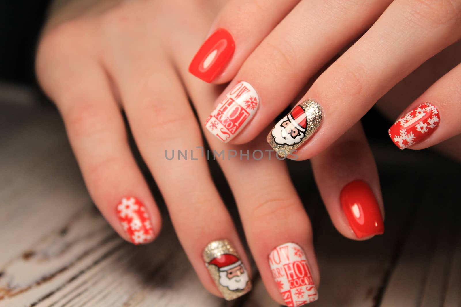 Abstract New Year design on women's nails. Isolated.