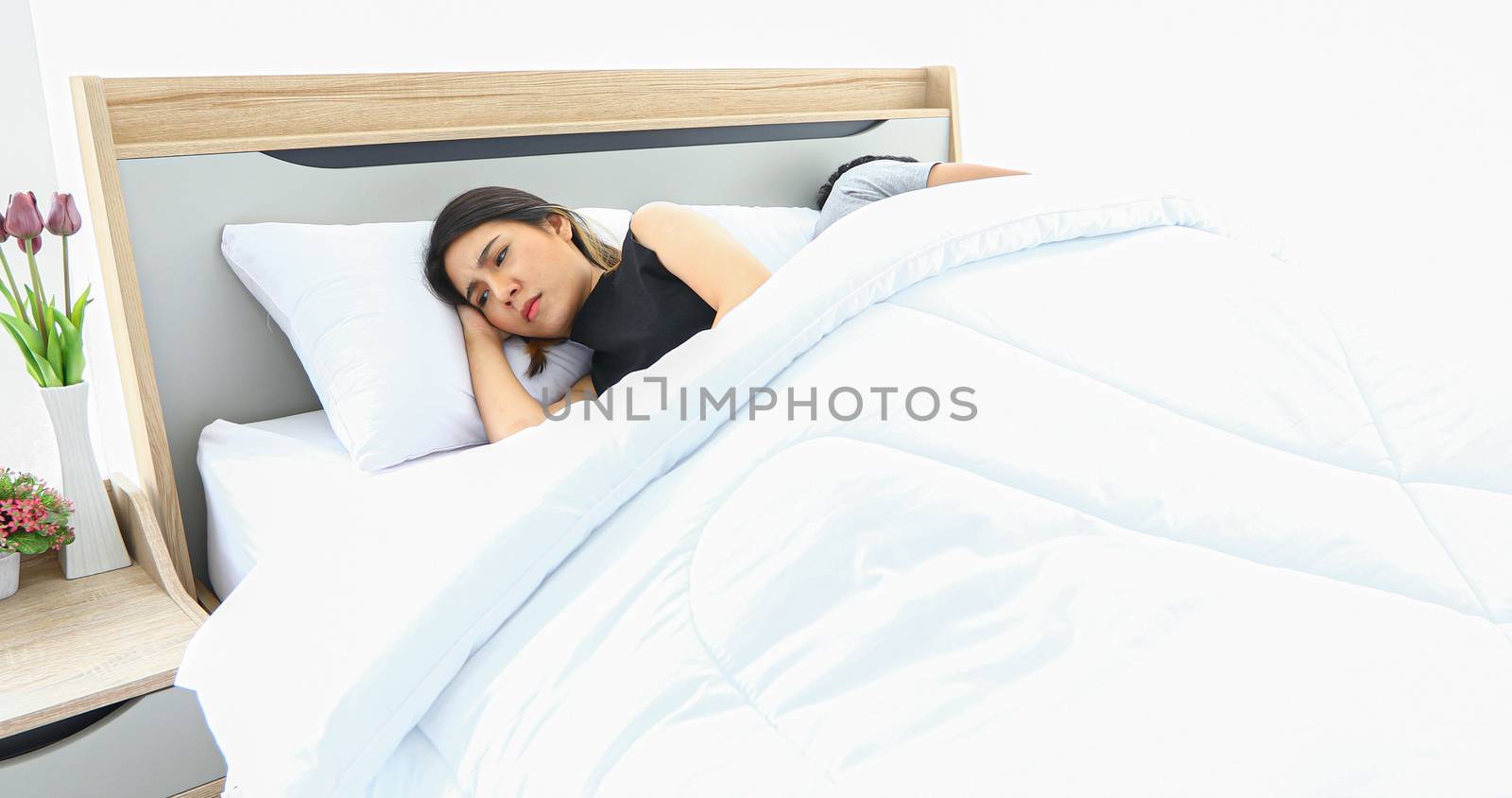 Asian Couple Having Problem in Bed and Frustrated couple with serious problems and Not Talking Feeling Offended or Stubborn