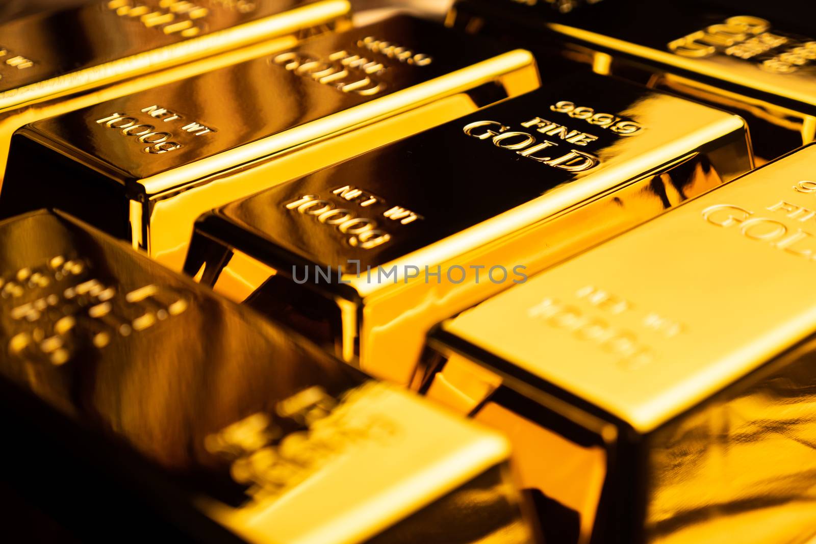 Close up of gold bars. financial concept by ronnarong