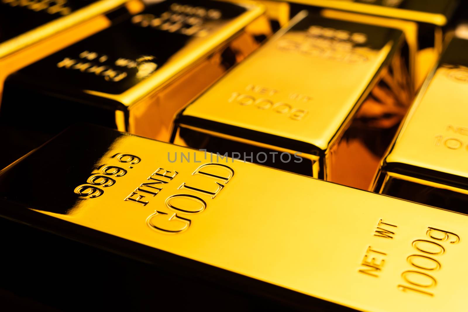 Close up of gold bars. financial concept by ronnarong