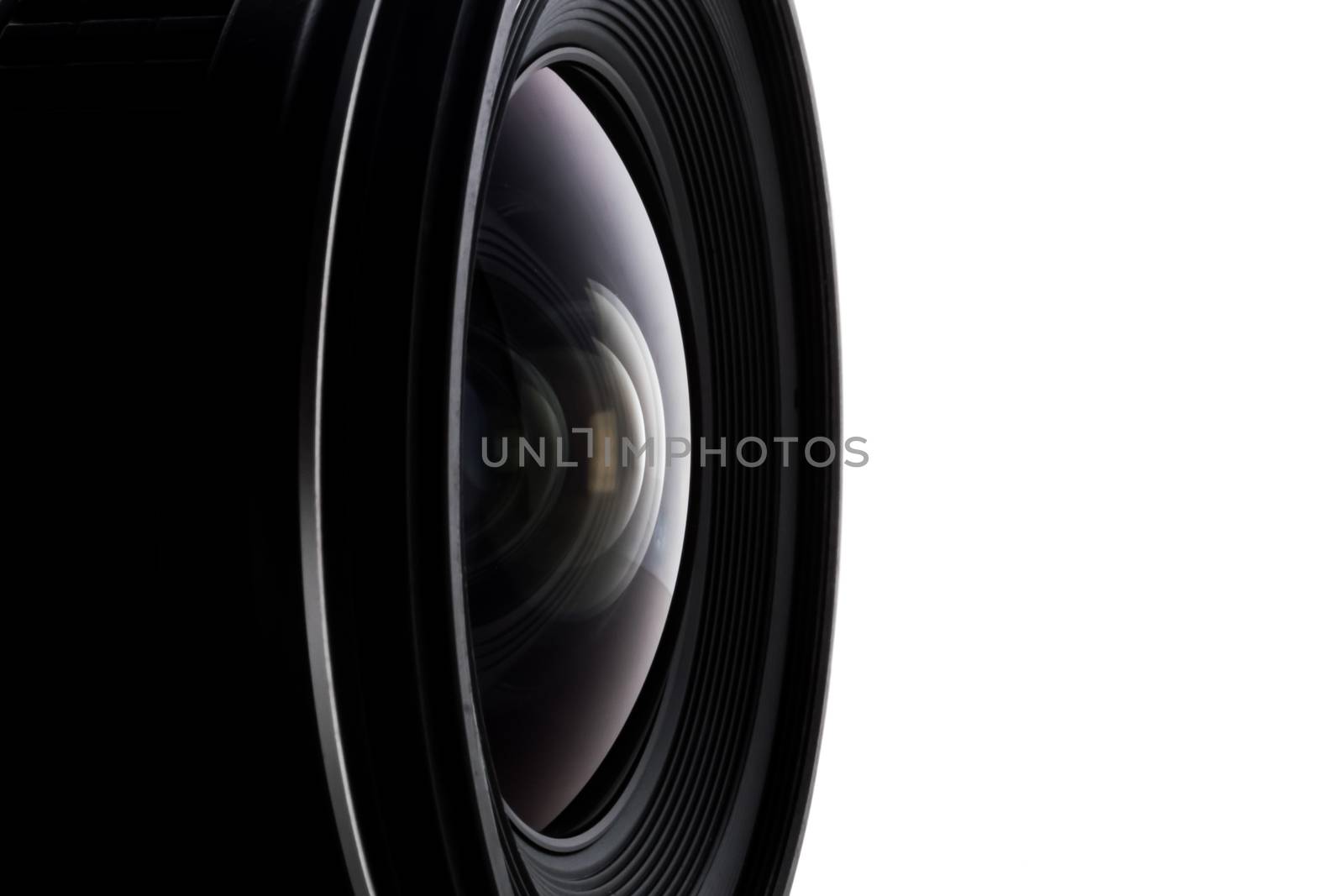 Close up of camera lens with a white background. by ronnarong