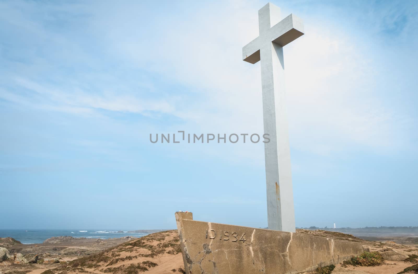 detail view on the Calvary of the sailors of the Pointe du Chatelet built in 1934 on the island of Yeu, France