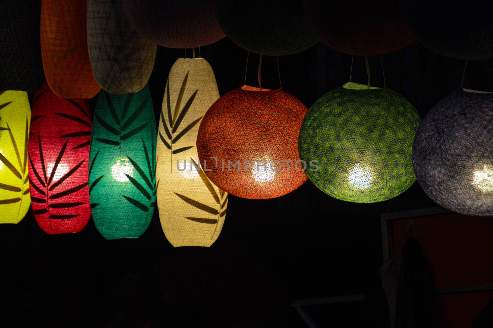 Lao silk lanterns in the night market of Luang Prabang by Sonnet15