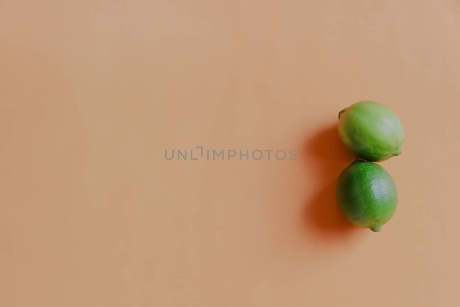 Two Green Limes on Pastel Colored Background by Sonnet15
