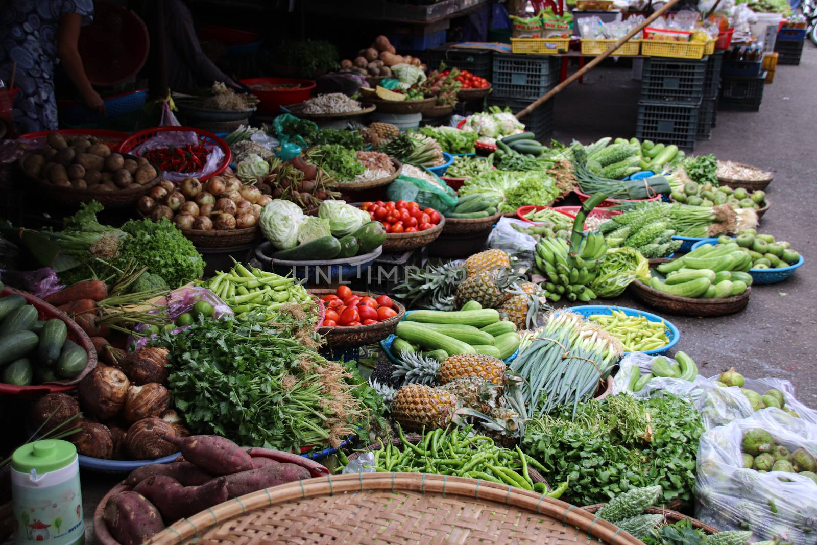 Fresh produce in the local market of Kampot, shows daily life and culture of Cambodia