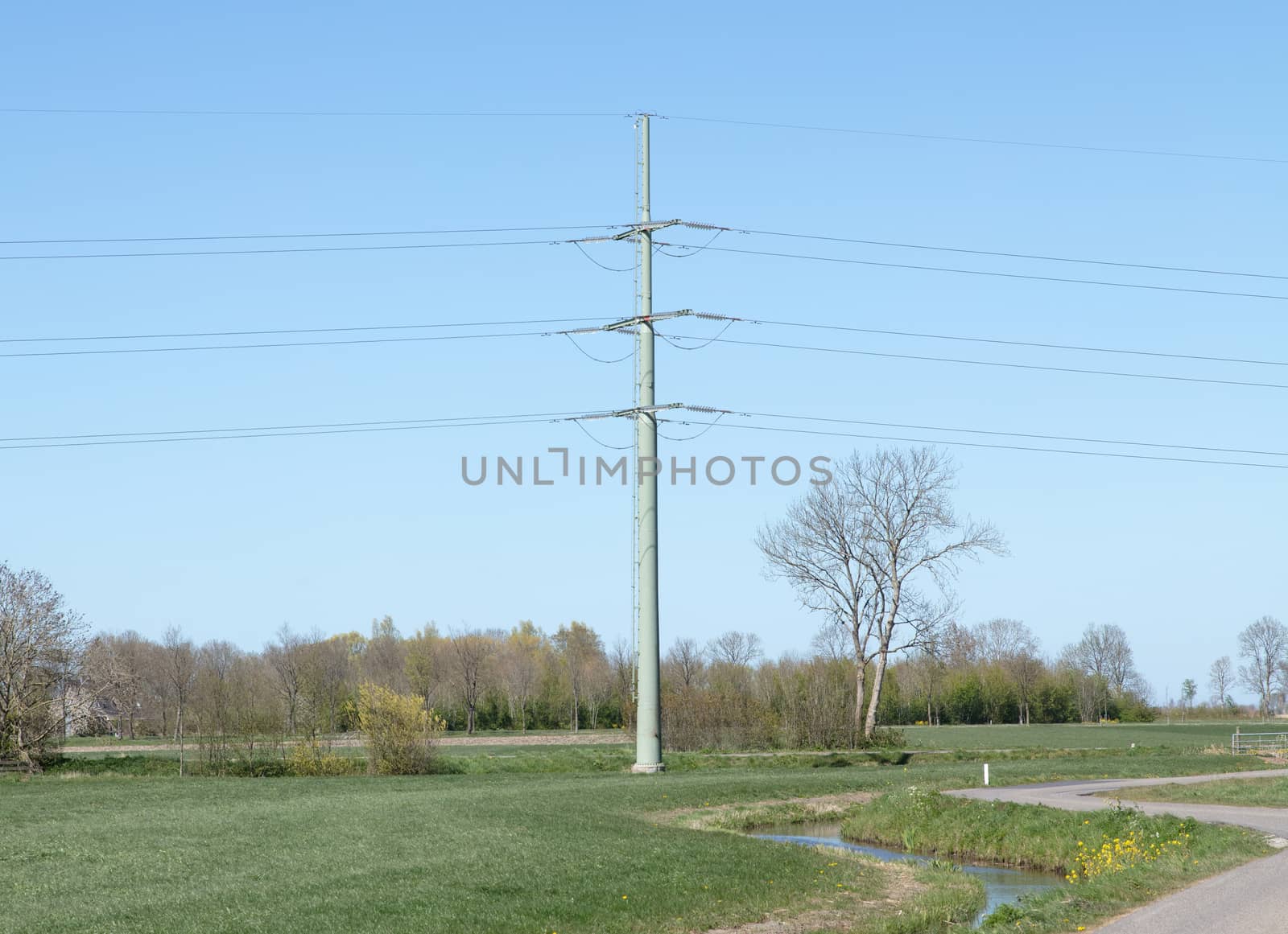 Electricity pole in nature, Friesland, the Netherlands