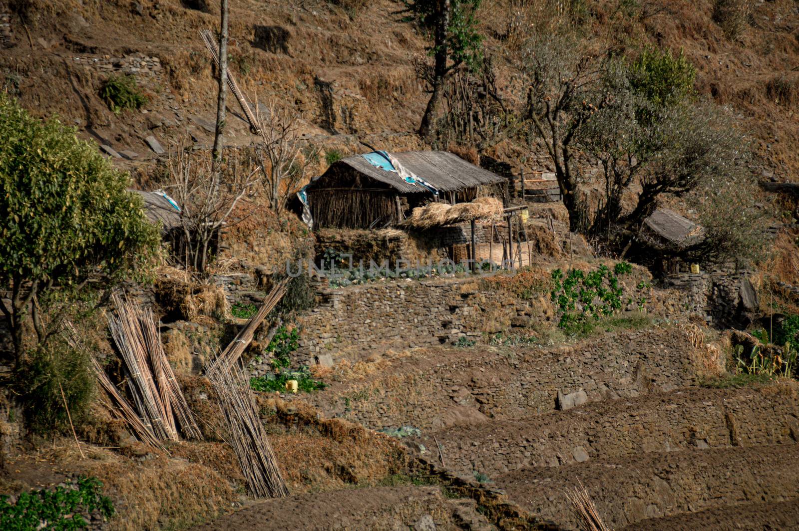 Traditional Nepalese mud house in the mountain village by Sonnet15