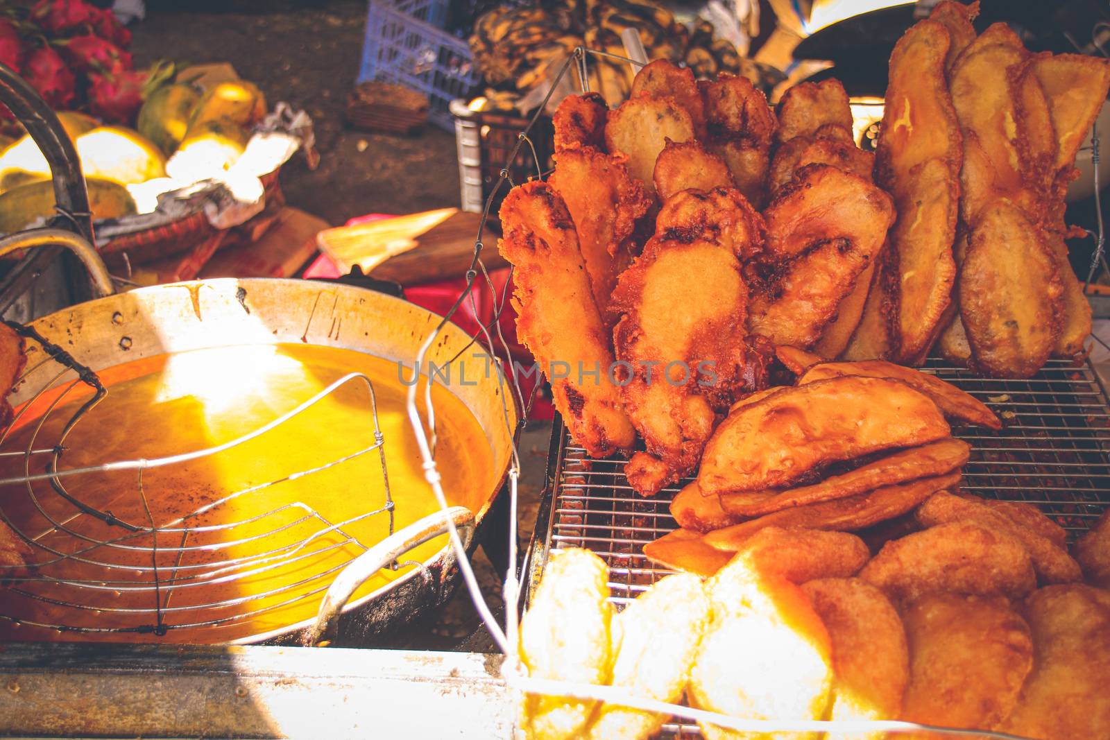 Bánh cay or Vietnamese cassava and corn fritter, a popular street food in the south of Vietnam
