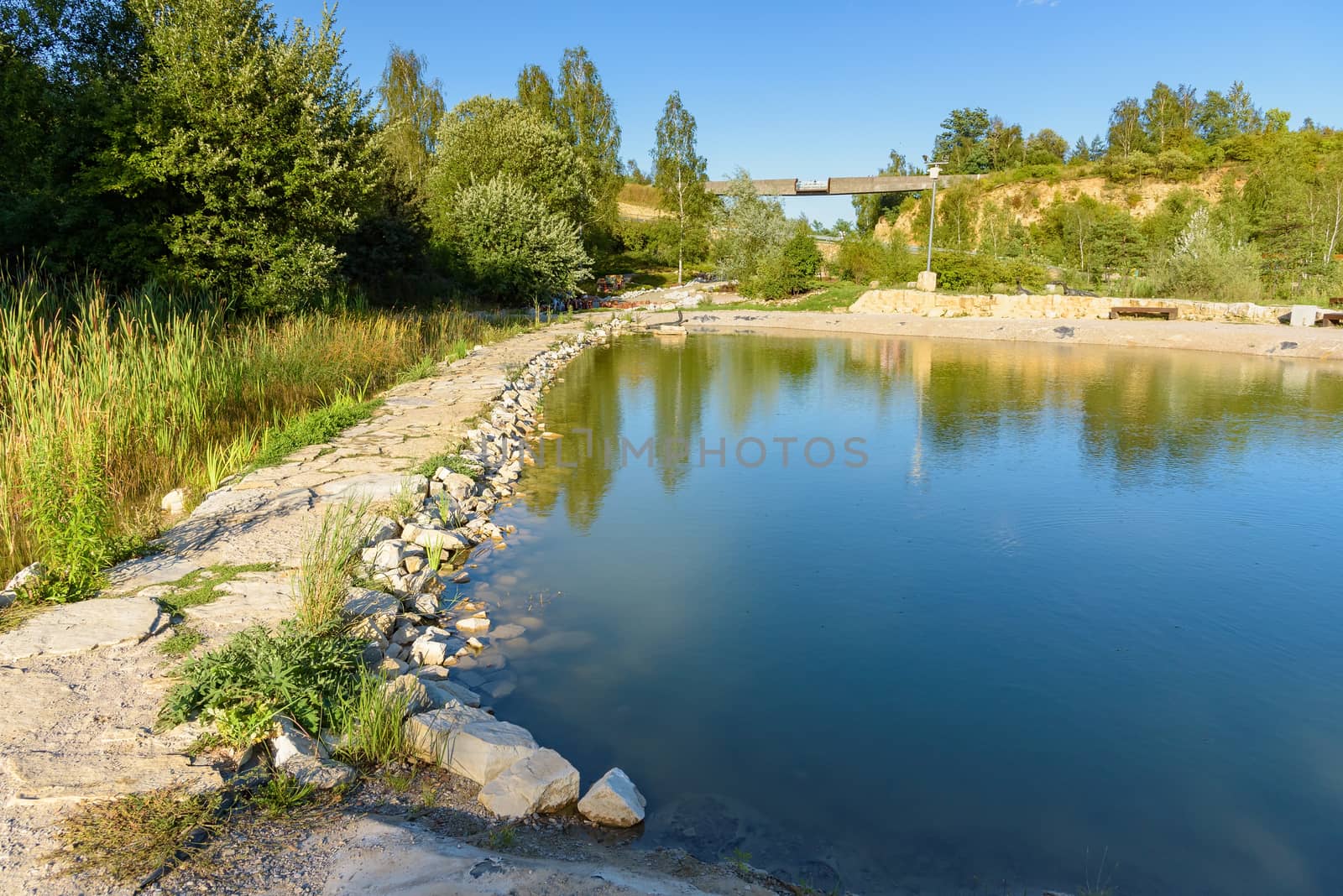 Pond in Geosfera park located in old quarry in Jaworzno, Poland