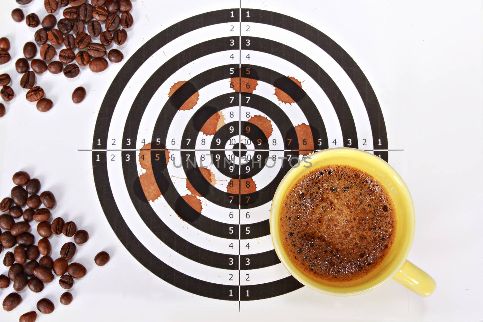 Roasted coffee beans on white background