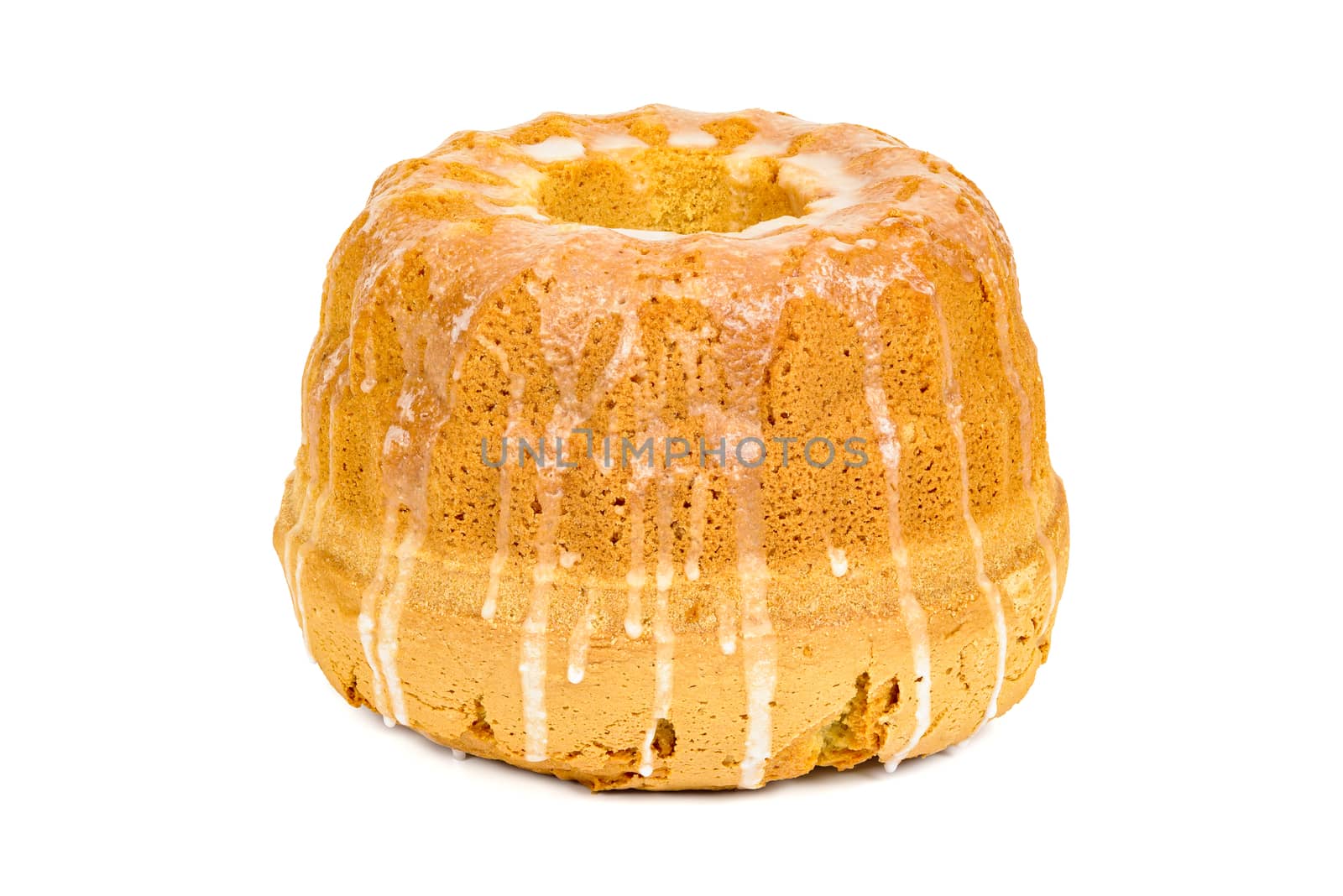 Bundt Cake with sugar glaze on white background by mkos83