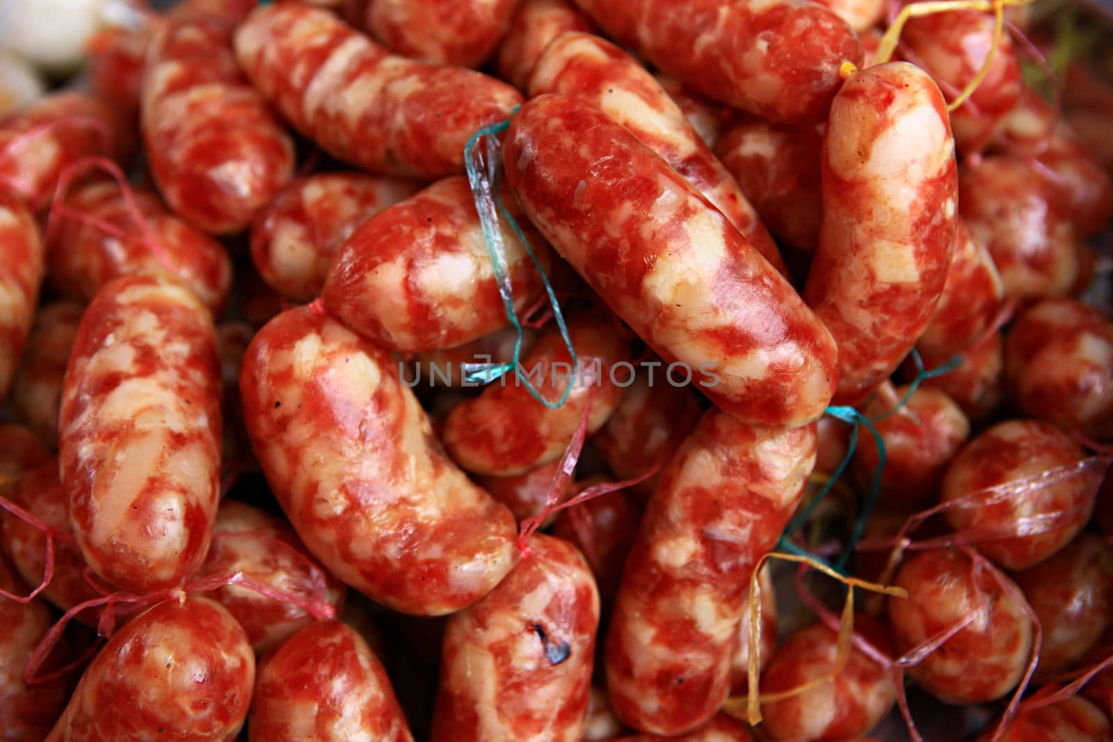 Raw gourmet sausages or Raw east sausage background local food of asia