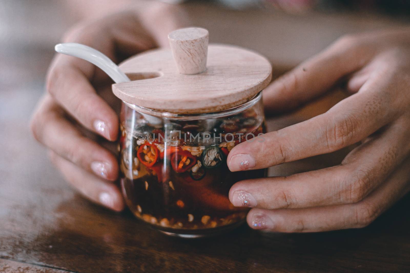 Prik Namsom or chilli garlic vinegar sauce that is a traditional condiment in thai cuisine