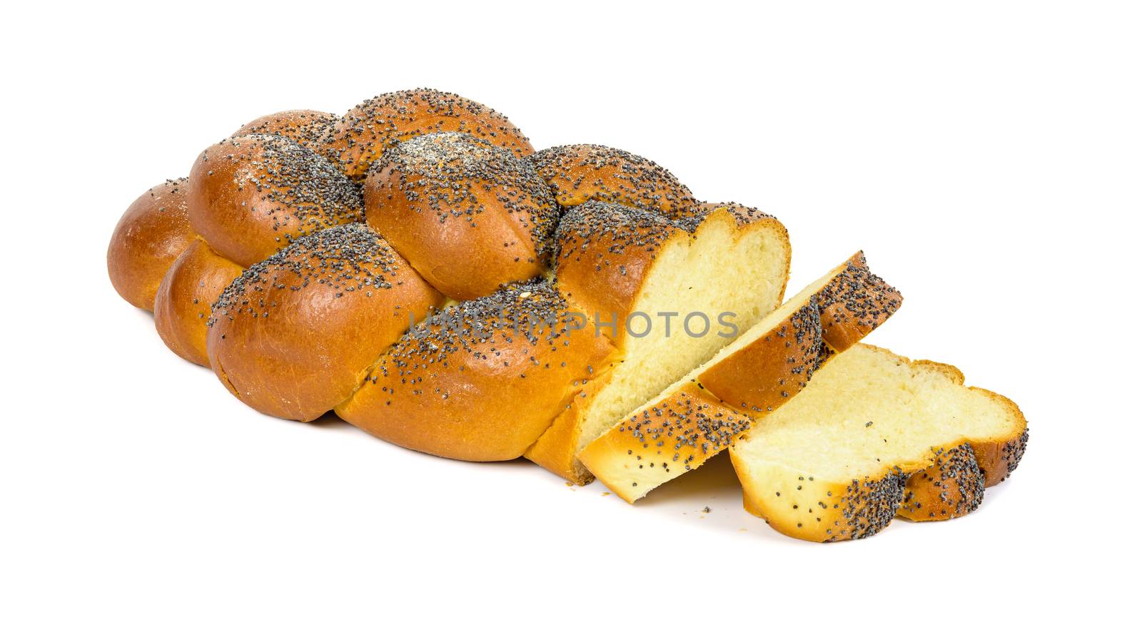 Sliced challah bread on white background by mkos83