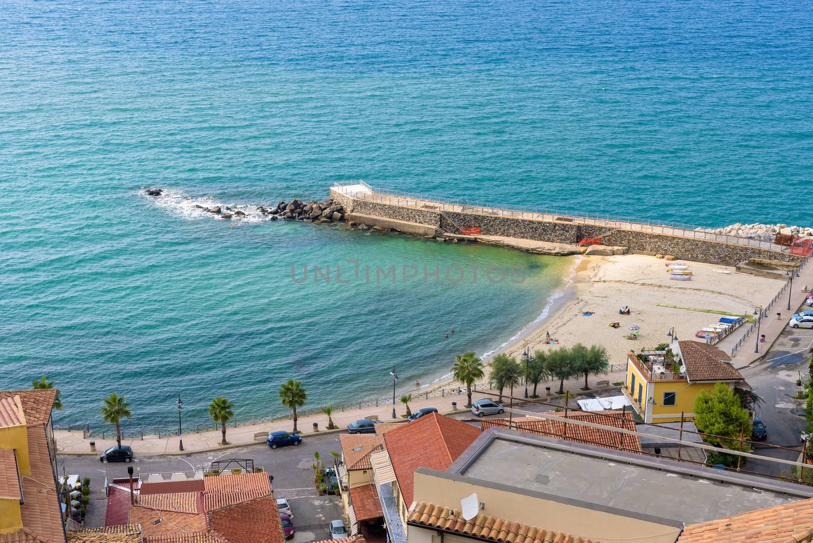 Aerial view of beach in Pizzo town, Calabria, Italy