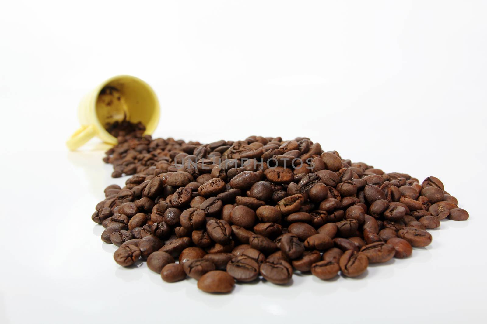 Roasted coffee beans on white background