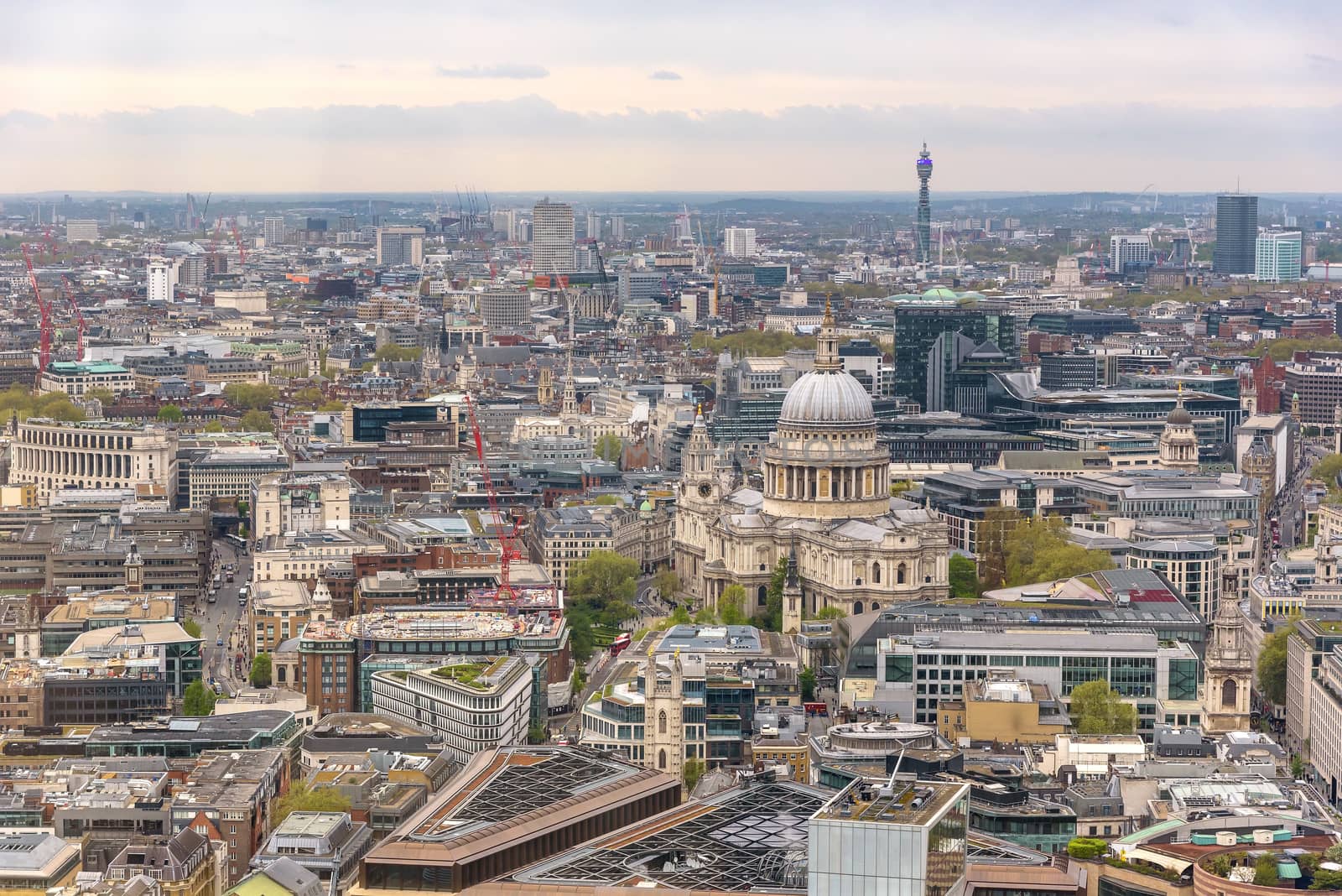 Aerial view of London downtown with St Pauls Cathedral