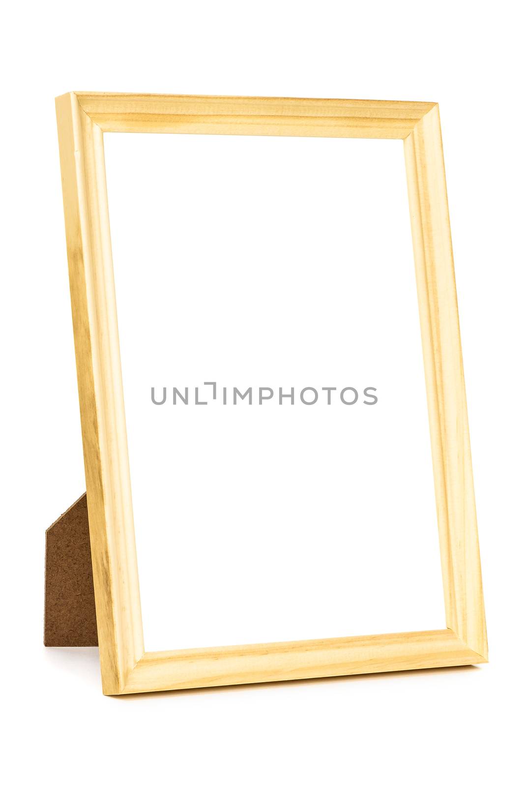 Standing wooden picture frame isolated on white background with clipping path