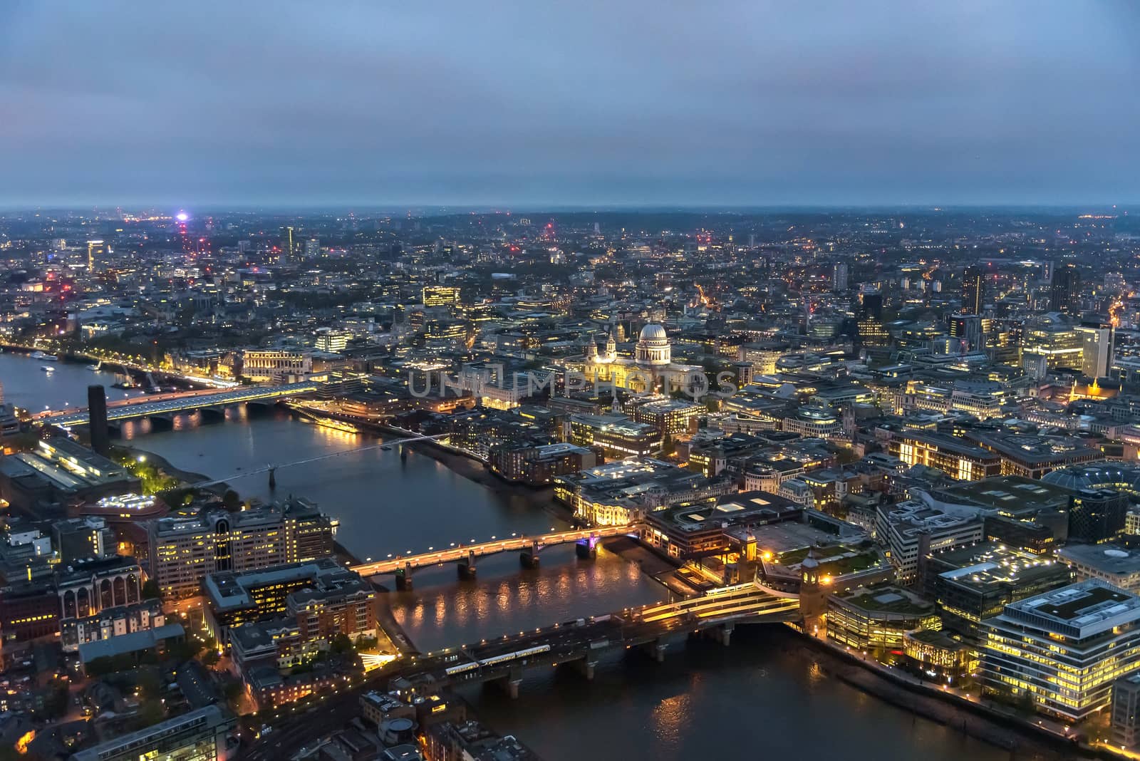 Aerial view of river Thames in London at dusk by mkos83