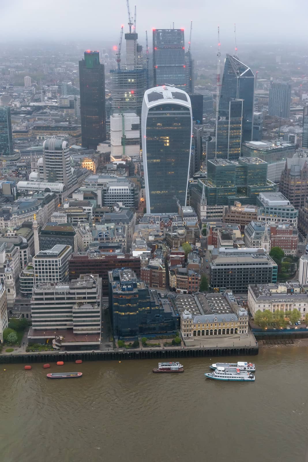 Aerial view of City of London at an overcast day
