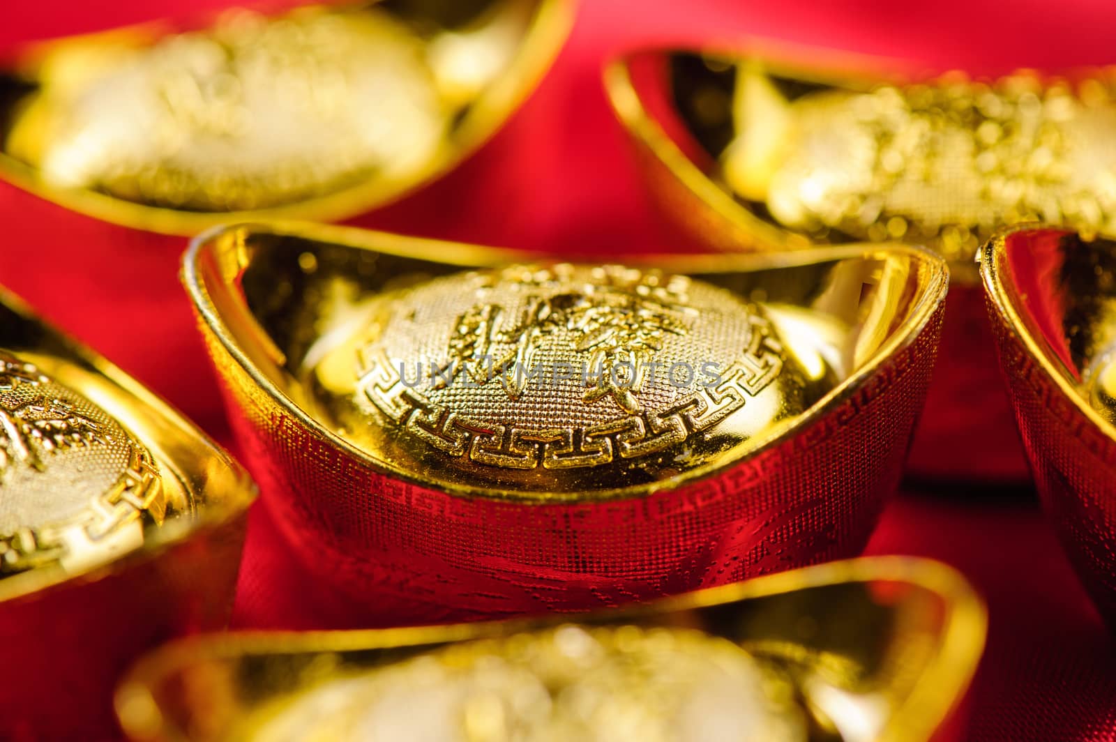chinese gold ingot, chinese gold nugget. Chinese new year decoration concept.