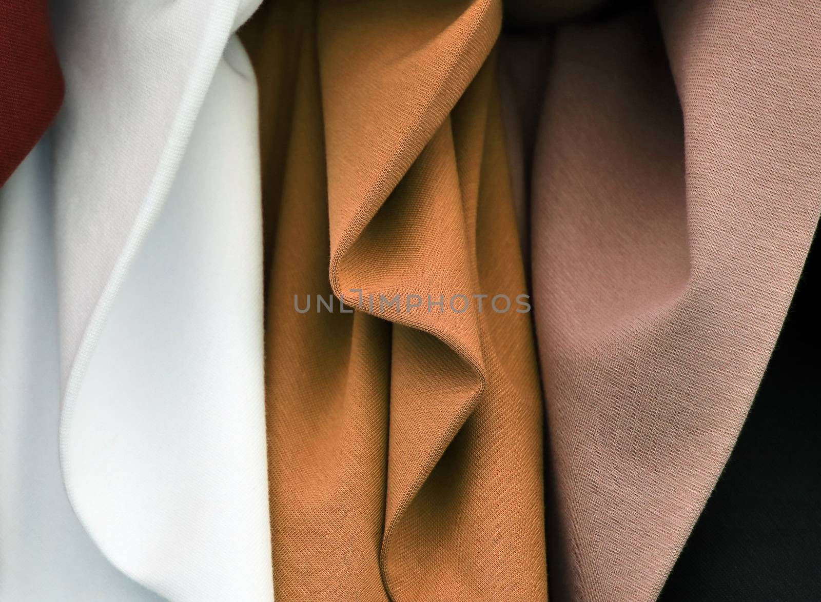 Detailed close up view on samples of cloth and fabrics in differ by MP_foto71